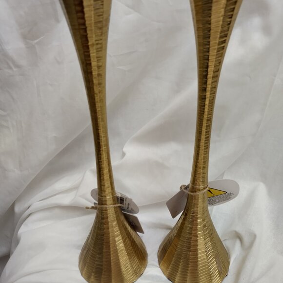 * MID CENTURY MODERN MATCHING CANDLE STICKS DESIGNED & CRAFTED IN INDIA GOLD new - Picture 2 of 5